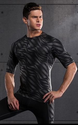 YG1038-5 Men’s Compression Short Sleeve Printed Sports Shirt Skin Running Tee
